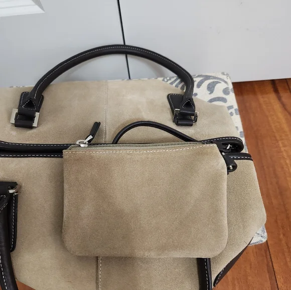 Vintage The Limited Tan Suede / Brown Leather Trim Tote Handbag - Picture 7 of 8